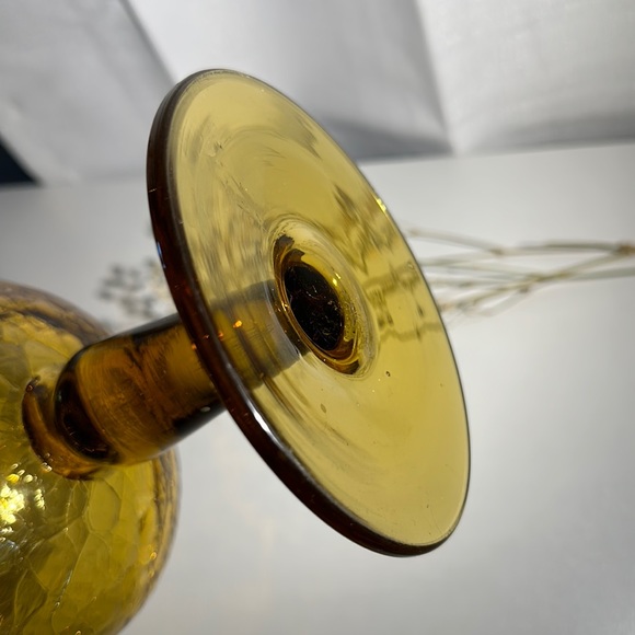 Vintage Mid Century Modern Blown Crackle Glass Bell Footed Vase W/Pontil Mark - Picture 8 of 10